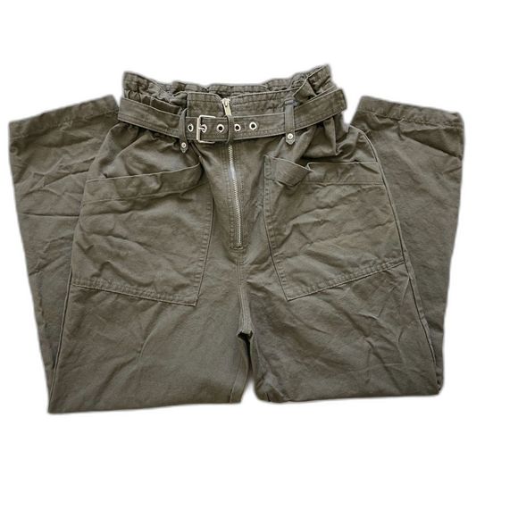 Banana Republic Olive Green Belted Paperbag/Gathered Waist Boho Pants Women's 4 - Picture 1 of 11